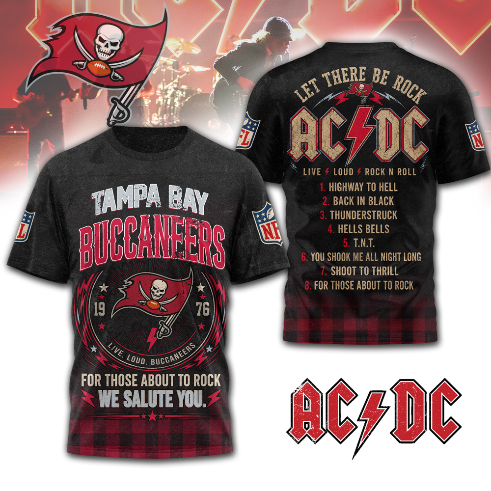 Tampa Bay Buccaneers | Premium NFL ACDC Rock N Roll 3D T-Shirt - Image 3