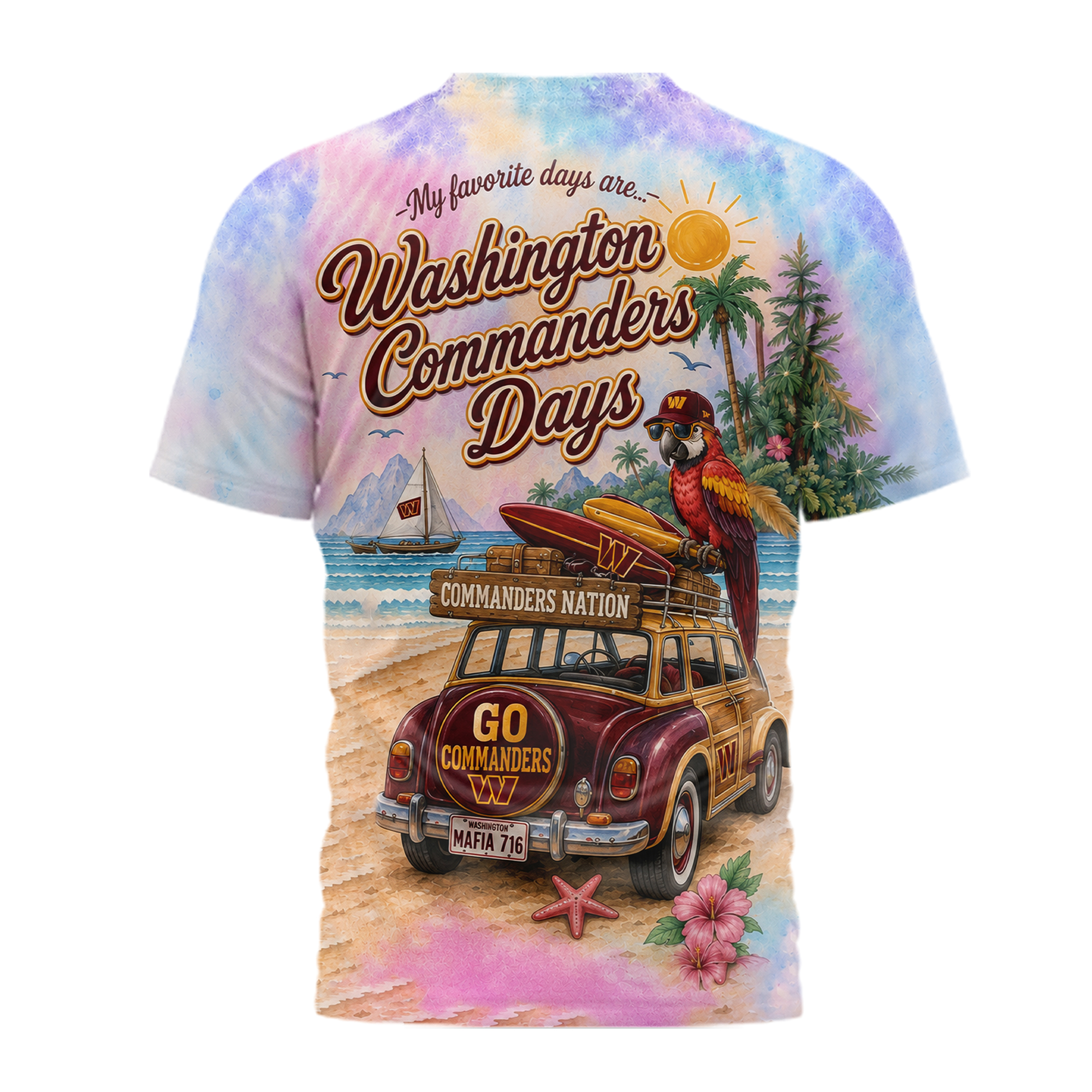 Washington Commanders | Premium NFL Tropical Game Day Paradise 3D T-Shirt - Image 3