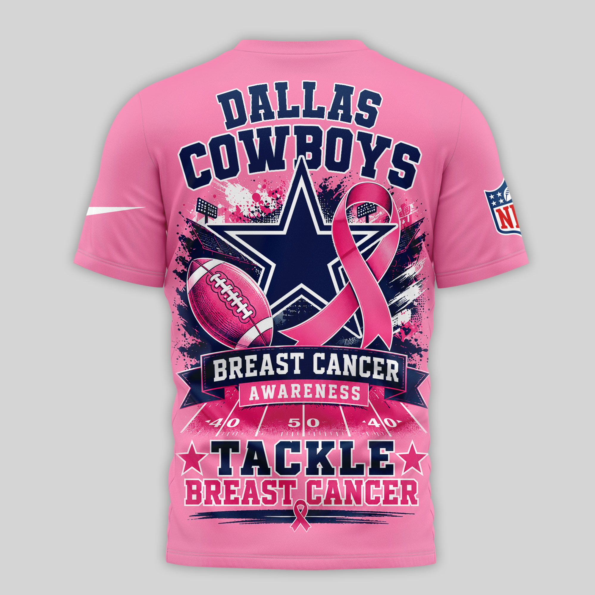 Dallas Cowboys | Premium NFL Tackle Breast Cancer Awareness 3D Shirt NTH1 - Image 3