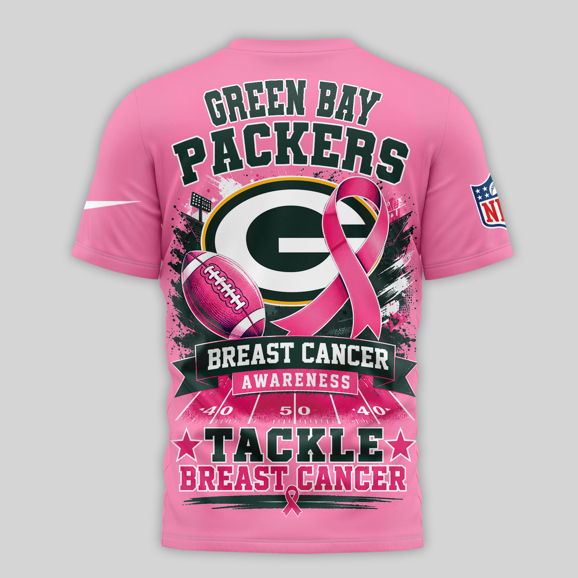 Green Bay Packers | Premium NFL Tackle Breast Cancer Awareness 3D Shirt NTH1 - Image 3