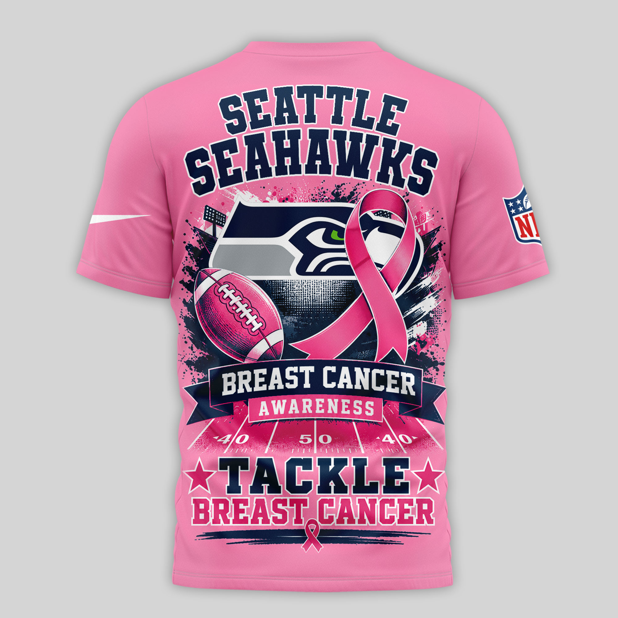 Seattle Seahawks | Premium NFL Tackle Breast Cancer Awareness 3D Shirt NTH1 - Image 3