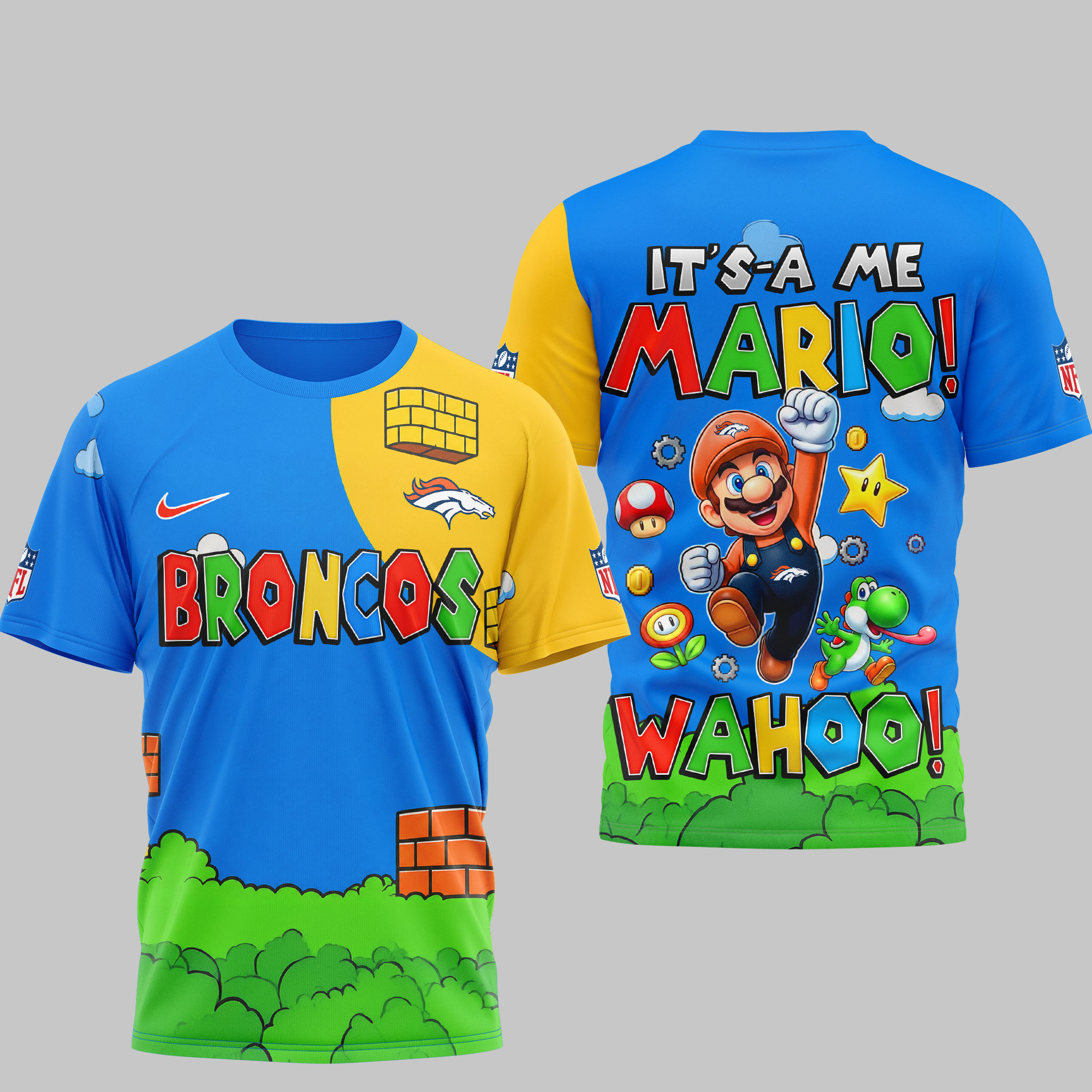 Denver Broncos | Premium NFL Its a Me Mario 3D Shirt - Image 2