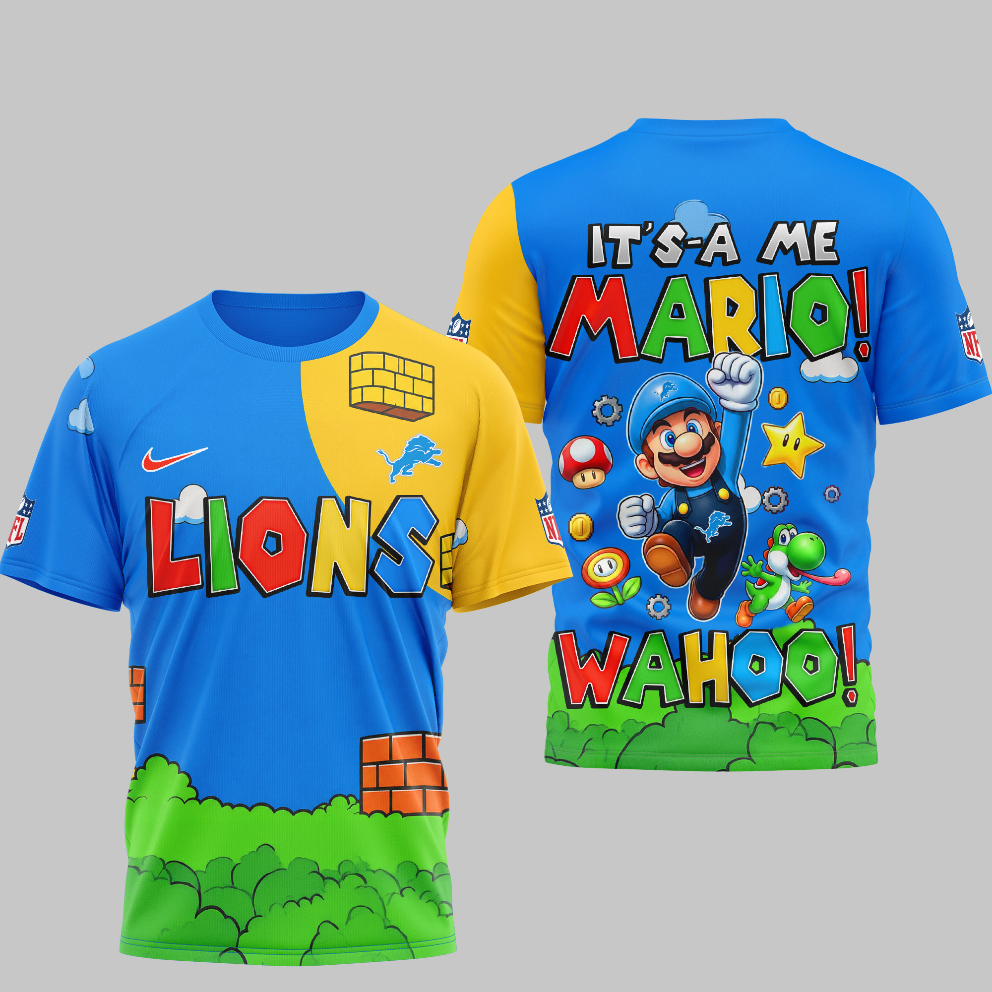 Detroit Lions | Premium NFL Its a Me Mario 3D Shirt - Image 2