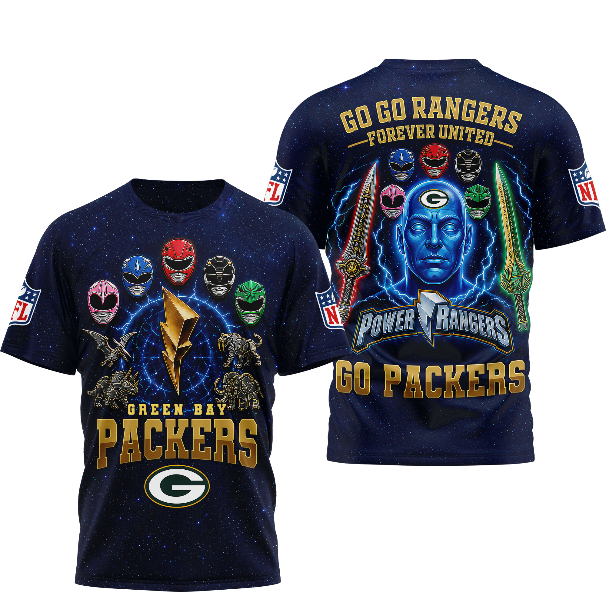 Green Bay Packers | Premium NFL Go Go Rangers 3D Shirt - Image 2