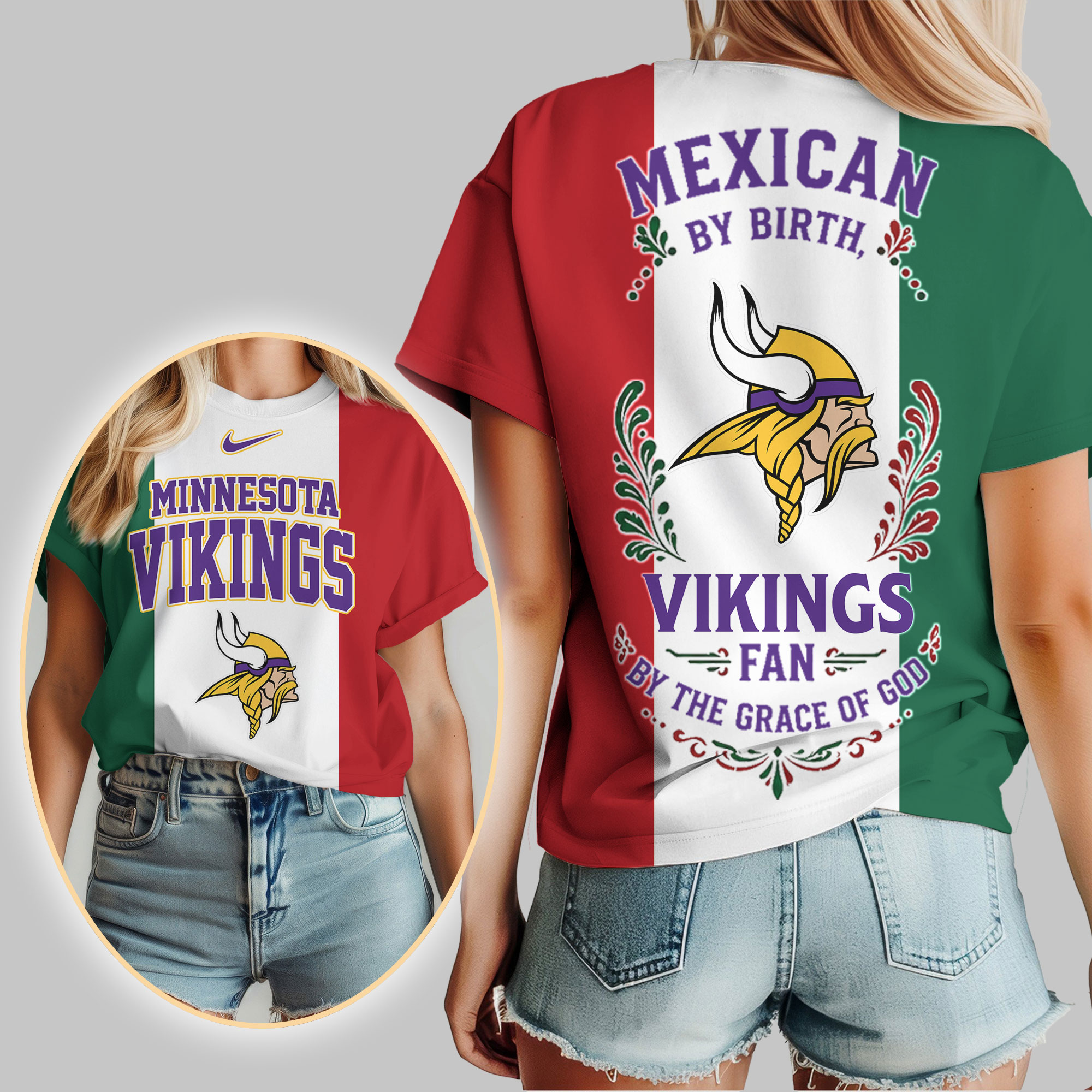 Minnesota Vikings | Premium NFL Mexican By Birth Women Shirt - Image 2