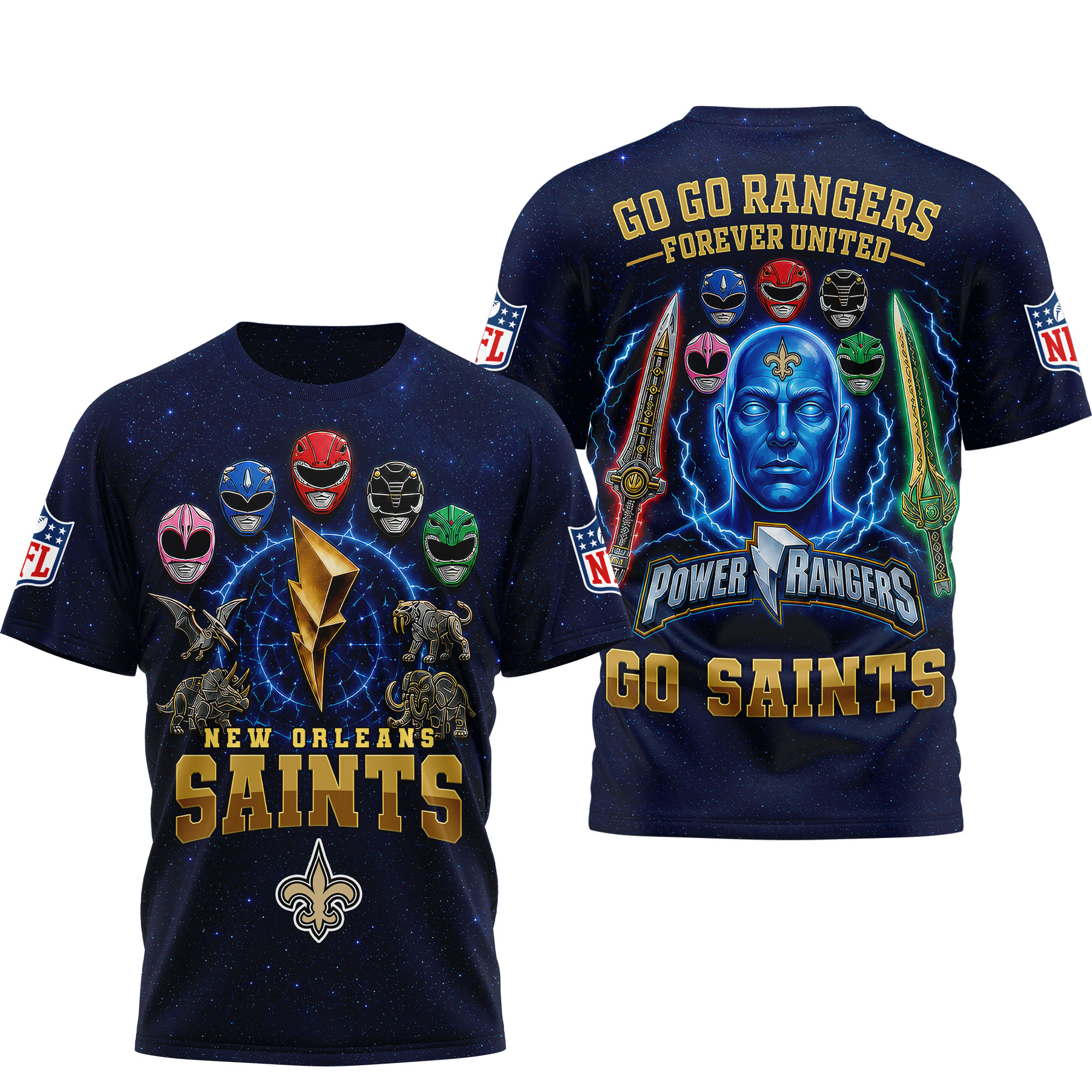 New Orleans Saints | Premium NFL Go Go Rangers 3D Shirt - Image 2