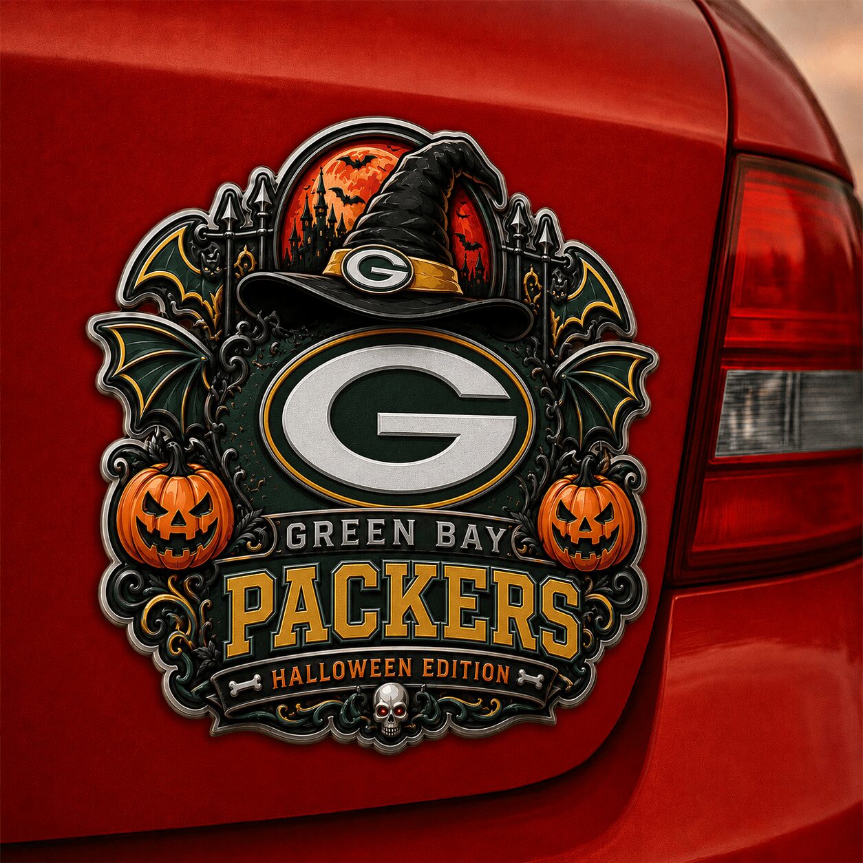 Green Bay Packers | Premium NFL Halloween Edition Car Namge Badge - Image 2