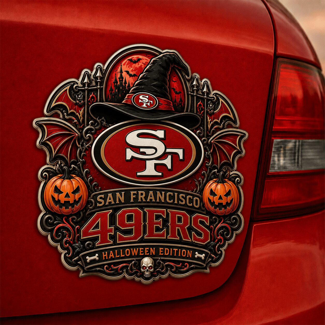 San Francisco 49ers | Premium NFL Halloween Edition Car Namge Badge - Image 2