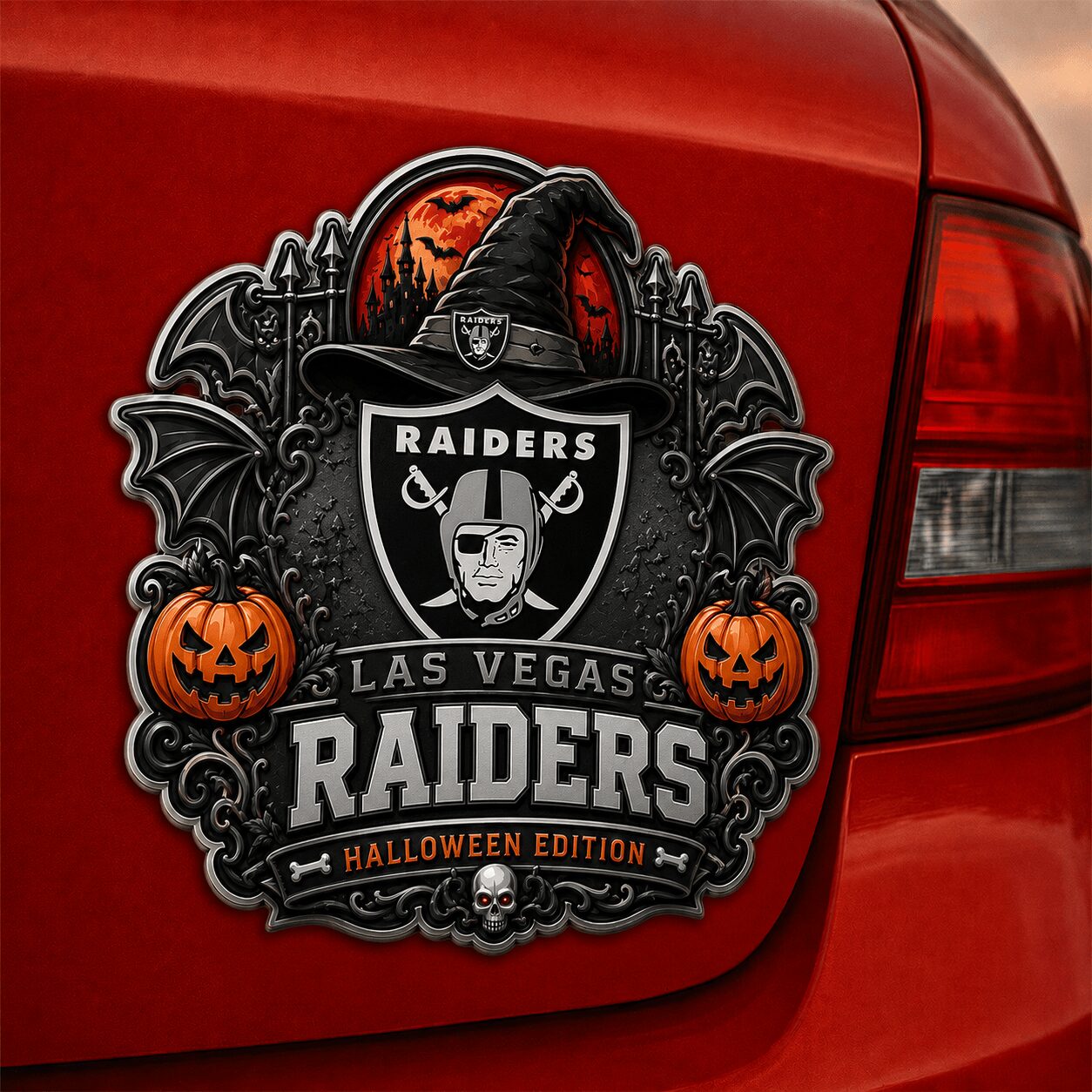 Las Vegas Raiders | Premium NFL Halloween Edition Car Namge Badge - Image 2