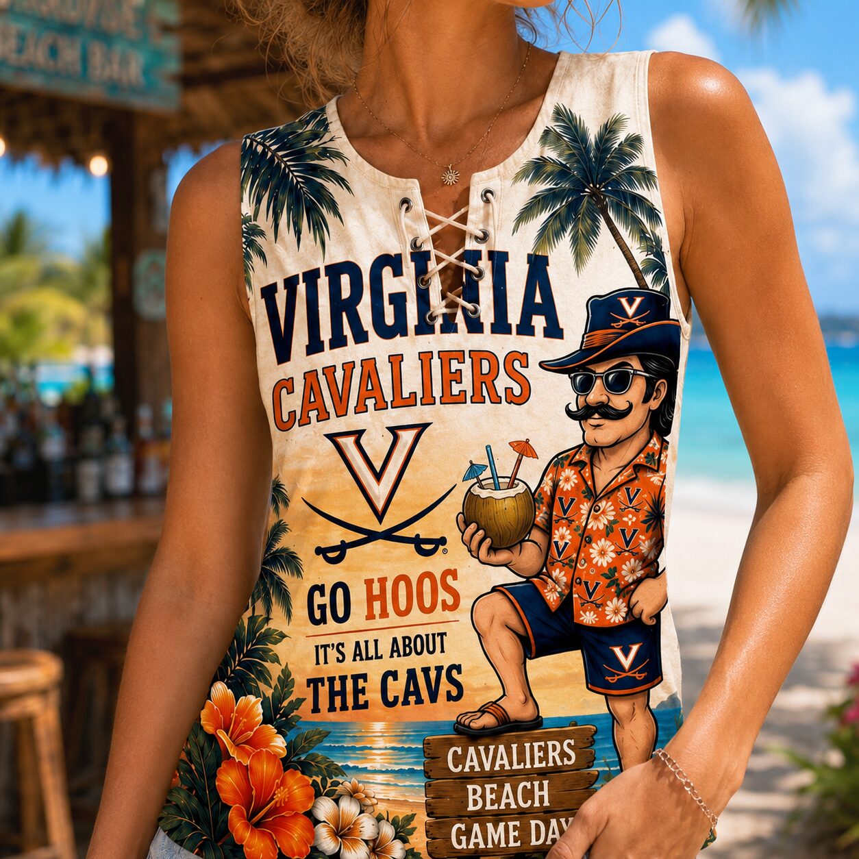 Virginia Cavaliers | Premium NCAA Tropical Game Day Lace-Up Tank Top - Image 4
