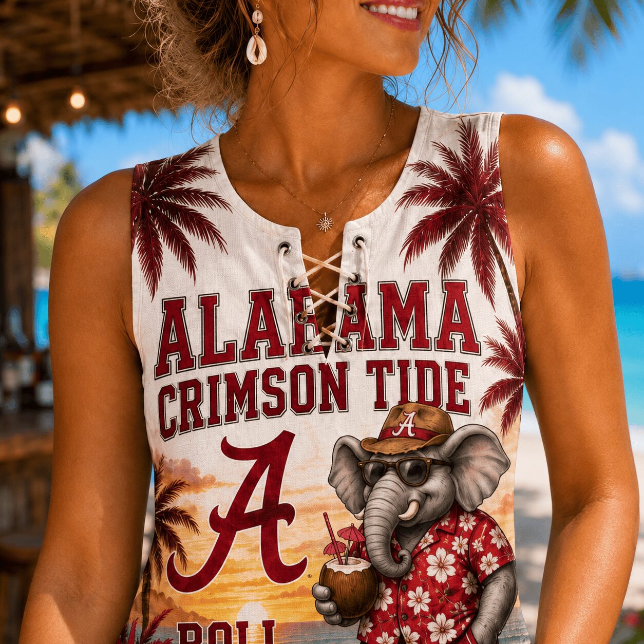 Alabama Crimson Tide | Premium NCAA Tropical Game Day Lace-Up Tank Top - Image 4