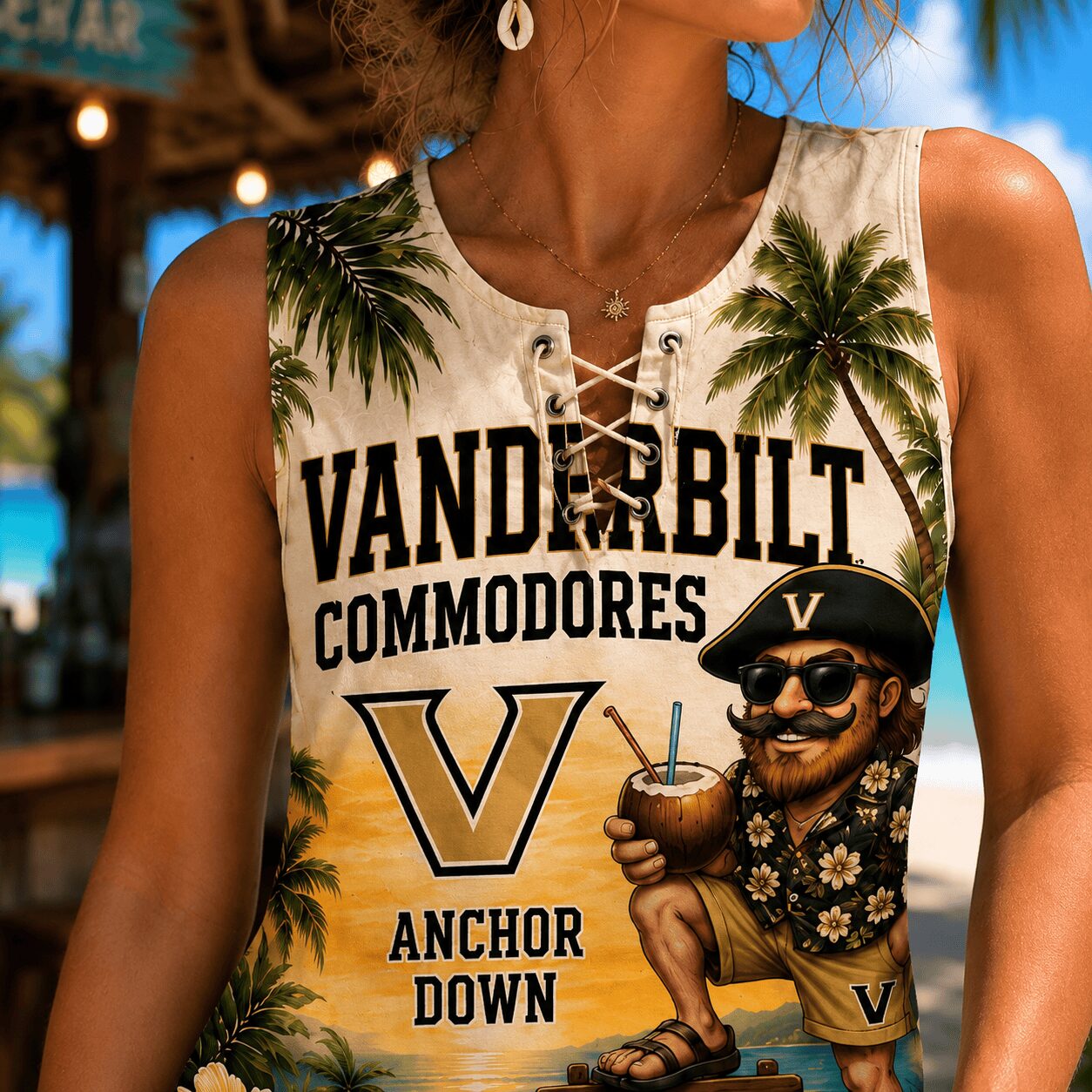 Vanderbilt Commodores | Premium NCAA Tropical Game Day Lace-Up Tank Top - Image 4