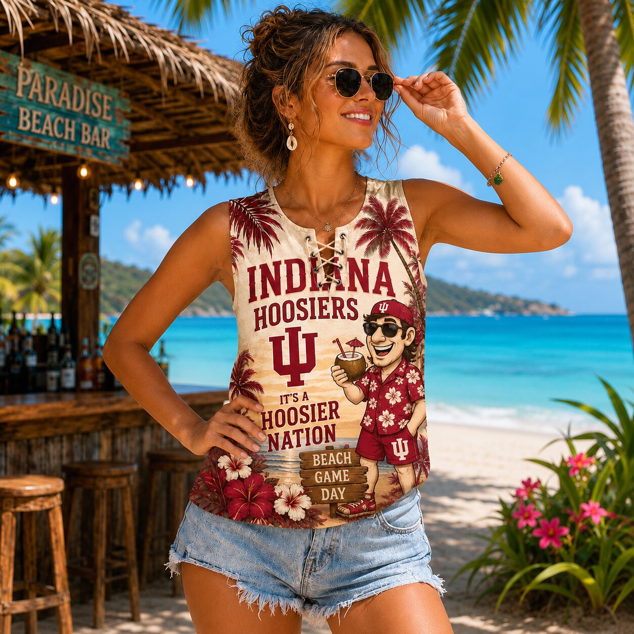 Indiana Hoosiers | Premium NCAA Tropical Game Day Lace-Up Tank Top - Image 2