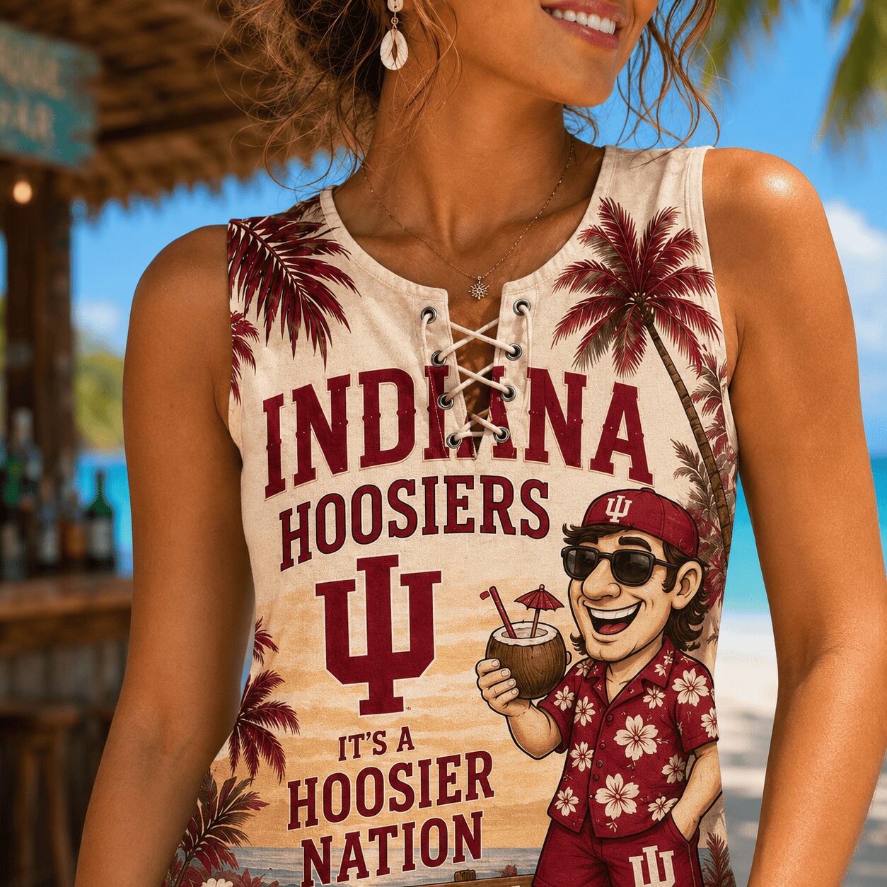 Indiana Hoosiers | Premium NCAA Tropical Game Day Lace-Up Tank Top - Image 4
