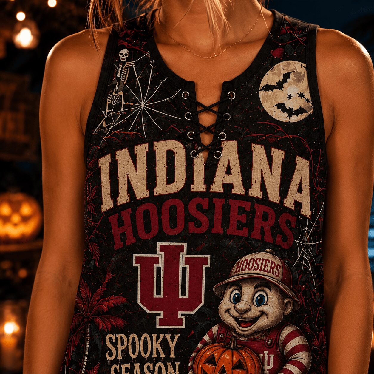 Indiana Hoosiers | Premium NCAA Halloween Night Lace-Up Tank Top - Image 4