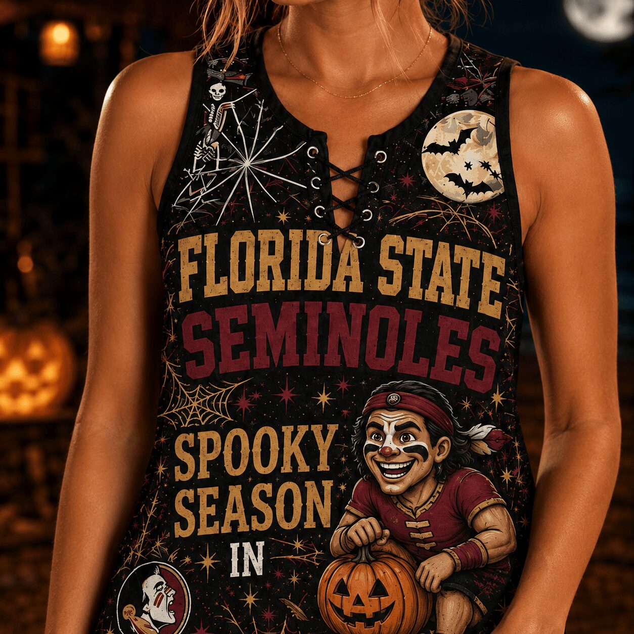 Florida State Seminoles | Premium NCAA Halloween Night Lace-Up Tank Top - Image 4