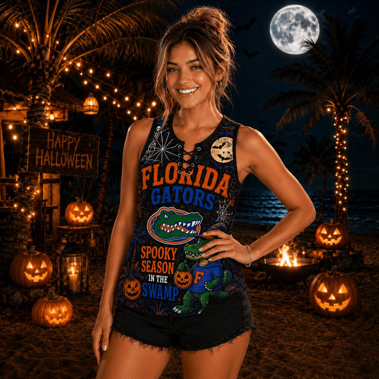 Florida Gators | Premium NCAA Halloween Night Lace-Up Tank Top - Image 2