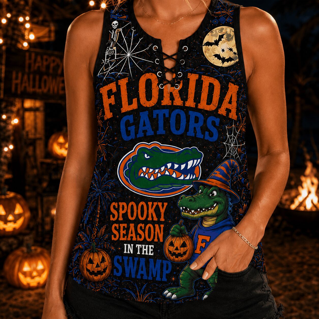 Florida Gators | Premium NCAA Halloween Night Lace-Up Tank Top - Image 4