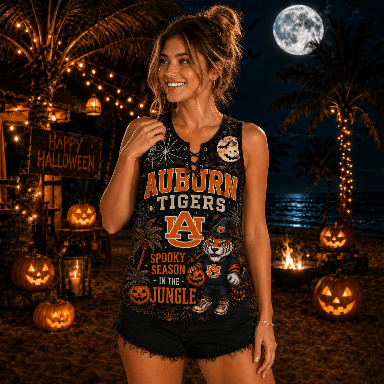 Auburn Tigers | Premium NCAA Halloween Night Lace-Up Tank Top - Image 2