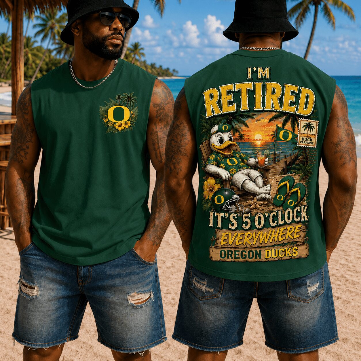Oregon Ducks | Premium NCAA Retired In Paradise Tank Top Shirt - Image 2