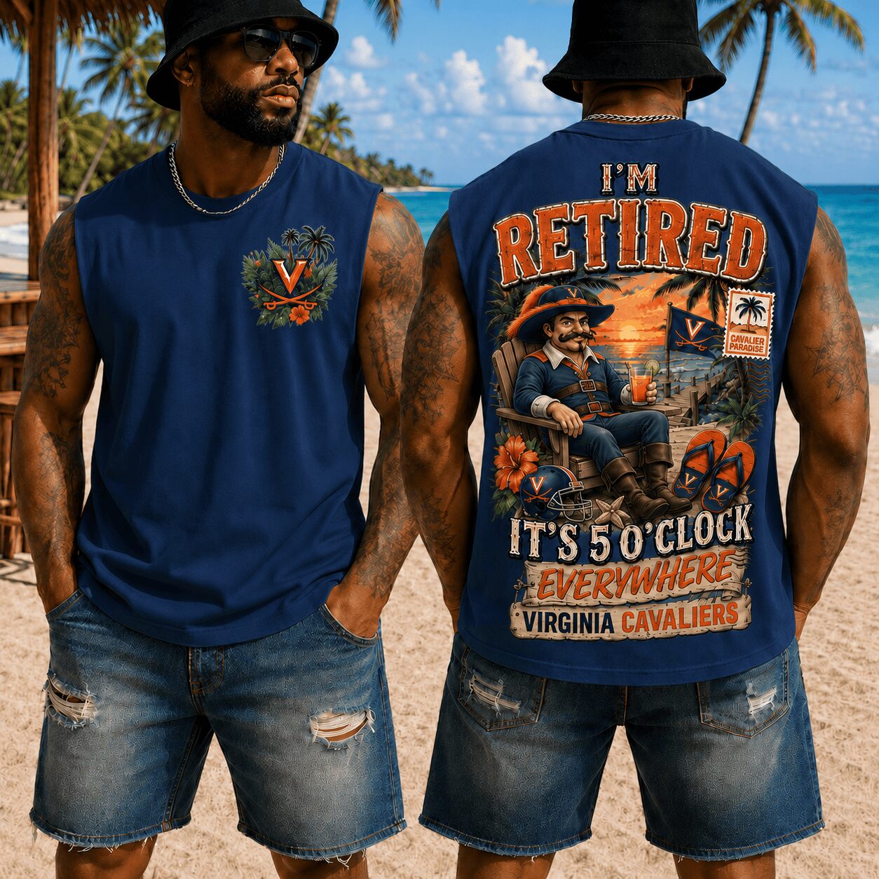 Virginia Cavaliers | Premium NCAA Retired In Paradise Tank Top Shirt - Image 2