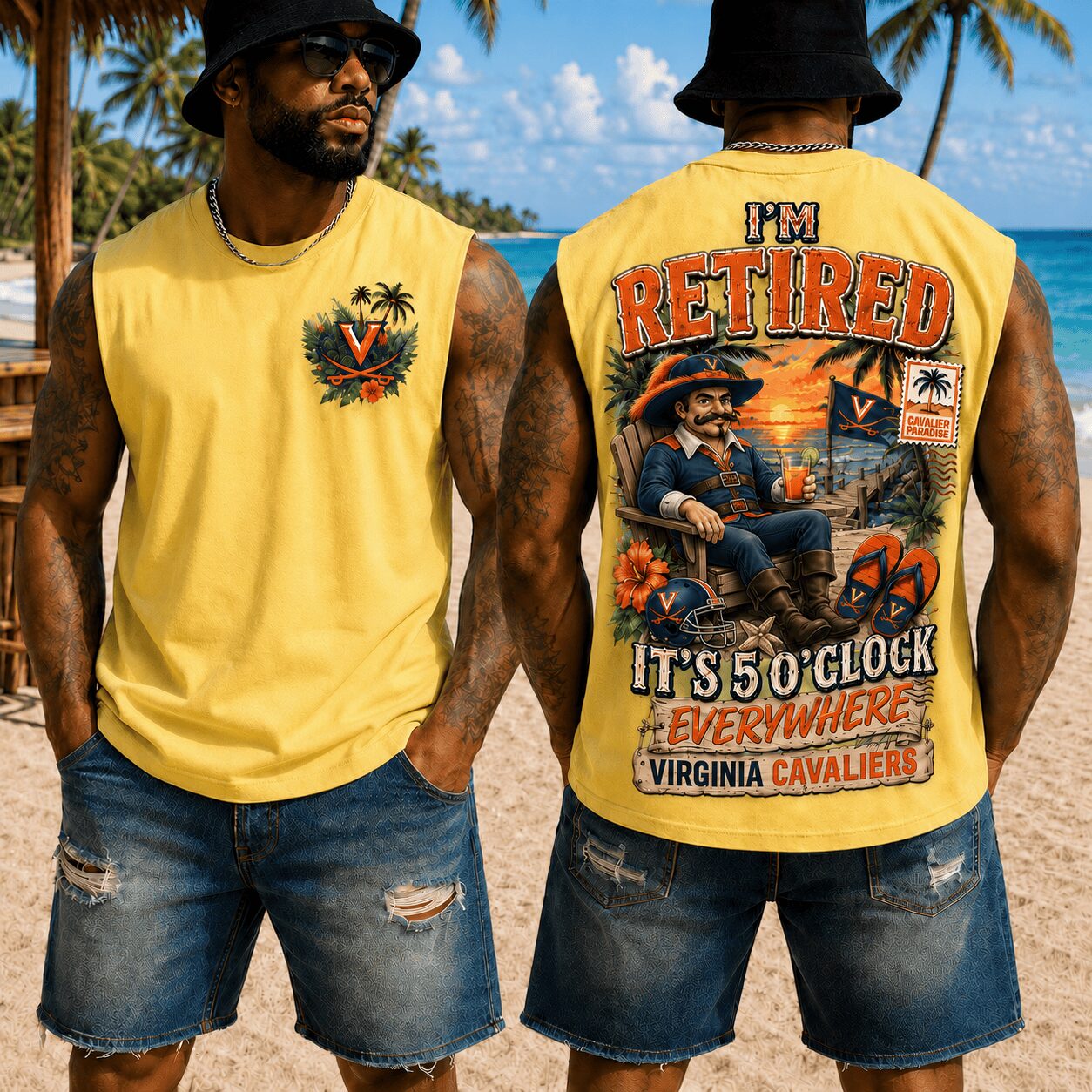 Virginia Cavaliers | Premium NCAA Retired In Paradise Tank Top Shirt - Image 4
