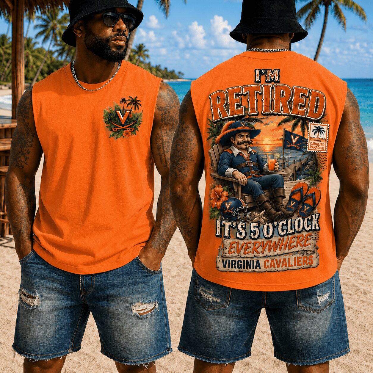 Virginia Cavaliers | Premium NCAA Retired In Paradise Tank Top Shirt - Image 3