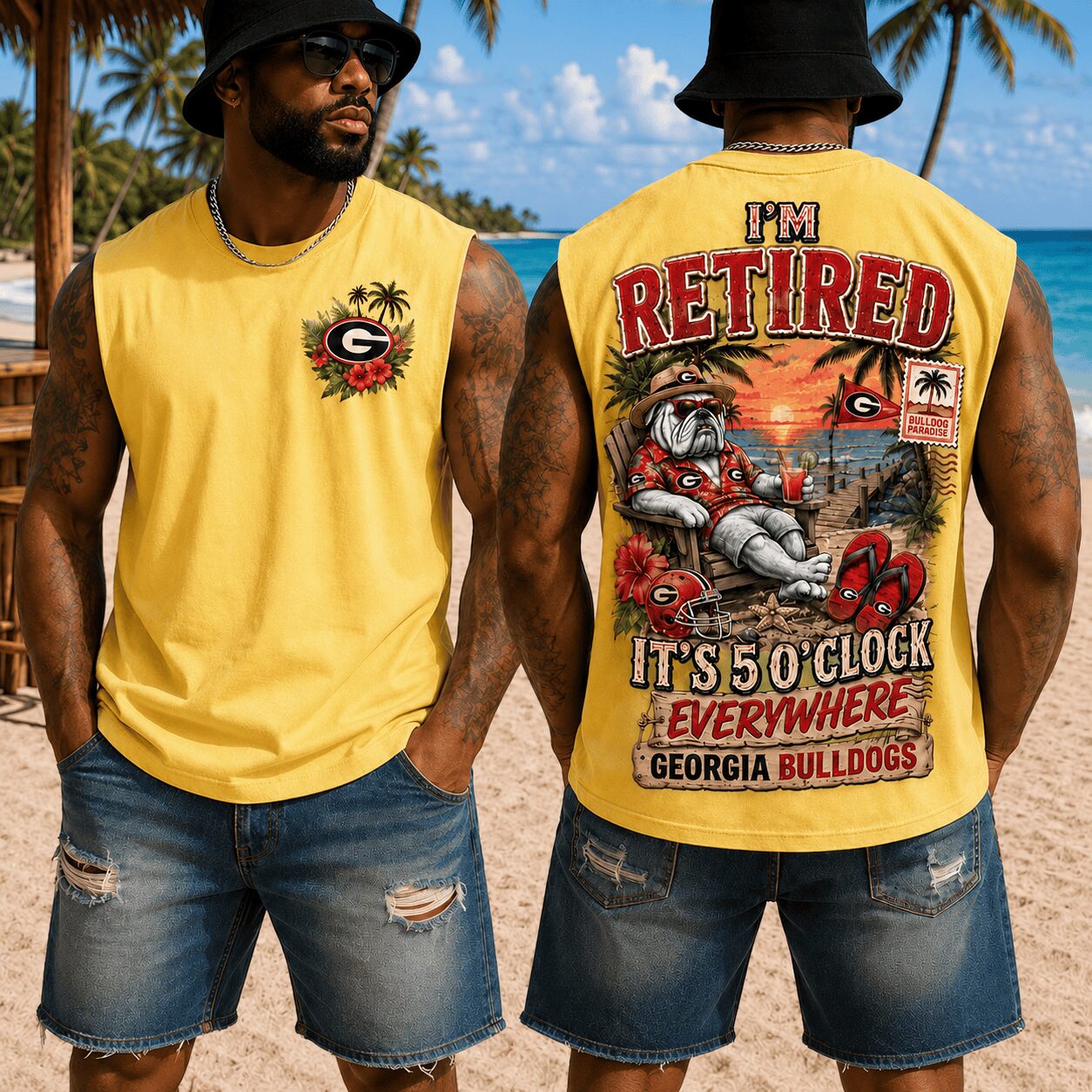 Georgia Bulldogs | Premium NCAA Retired In Paradise Tank Top Shirt - Image 4