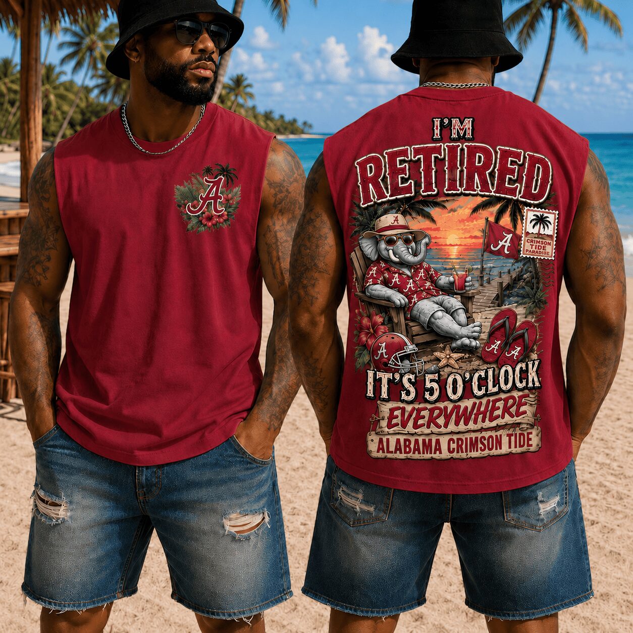 Alabama Crimson Tide | Premium NCAA Retired In Paradise Tank Top Shirt - Image 2