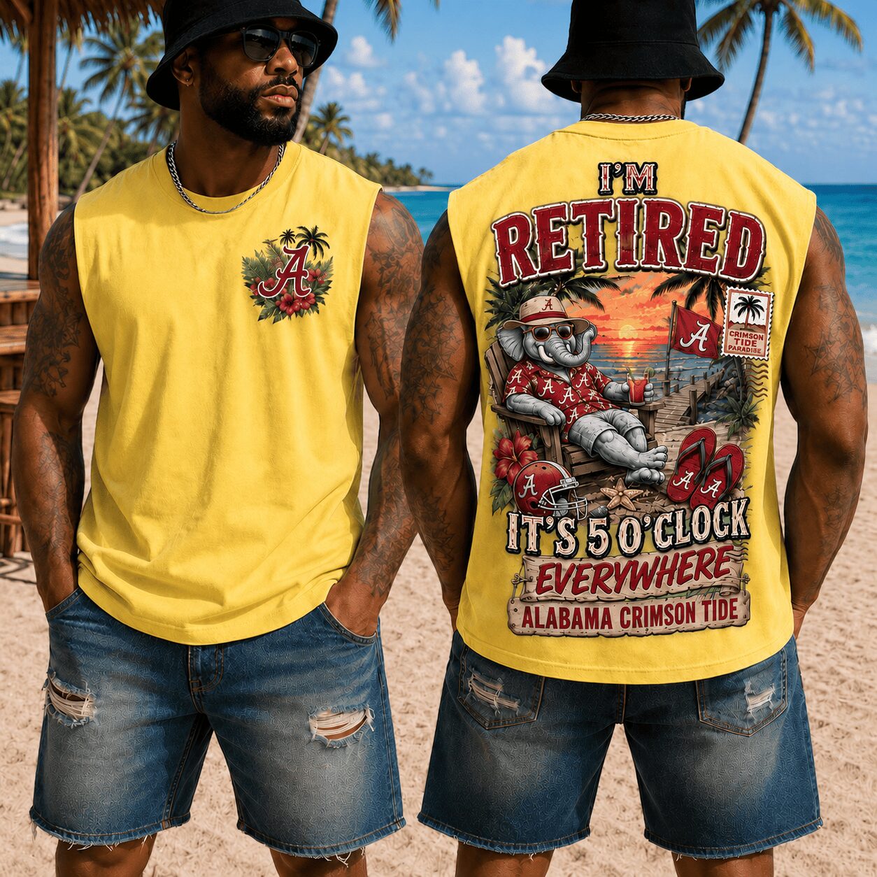Alabama Crimson Tide | Premium NCAA Retired In Paradise Tank Top Shirt - Image 4