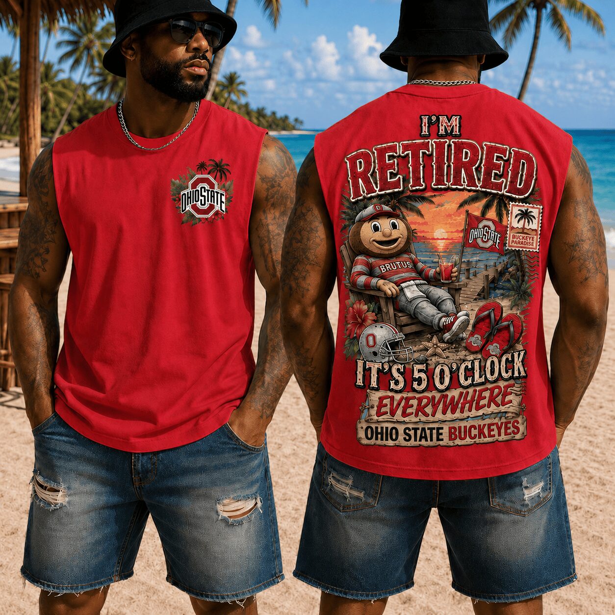 Ohio State Buckeyes | Premium NCAA Retired In Paradise Tank Top Shirt - Image 3