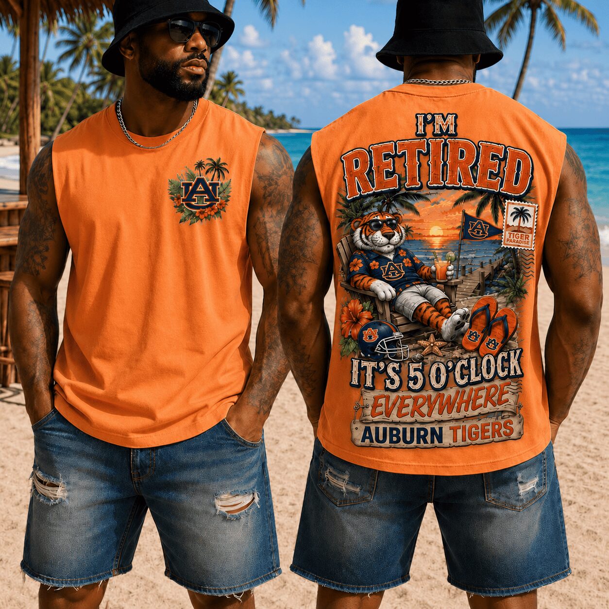 Auburn Tigers | Premium NCAA Retired In Paradise Tank Top Shirt - Image 3
