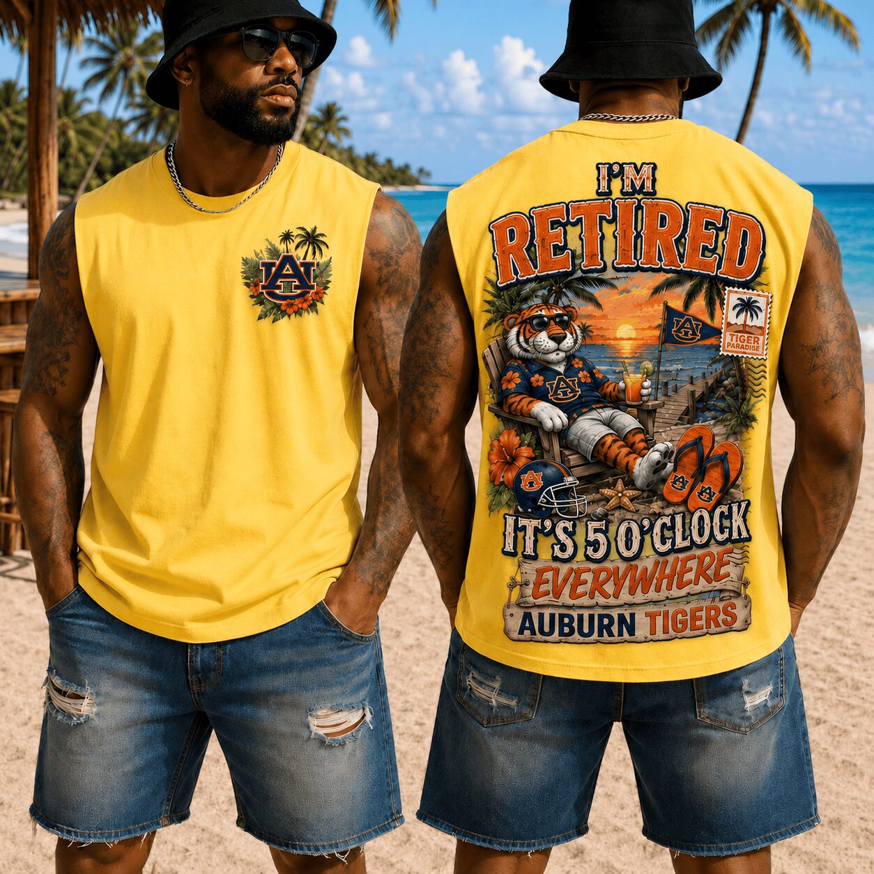 Auburn Tigers | Premium NCAA Retired In Paradise Tank Top Shirt - Image 4