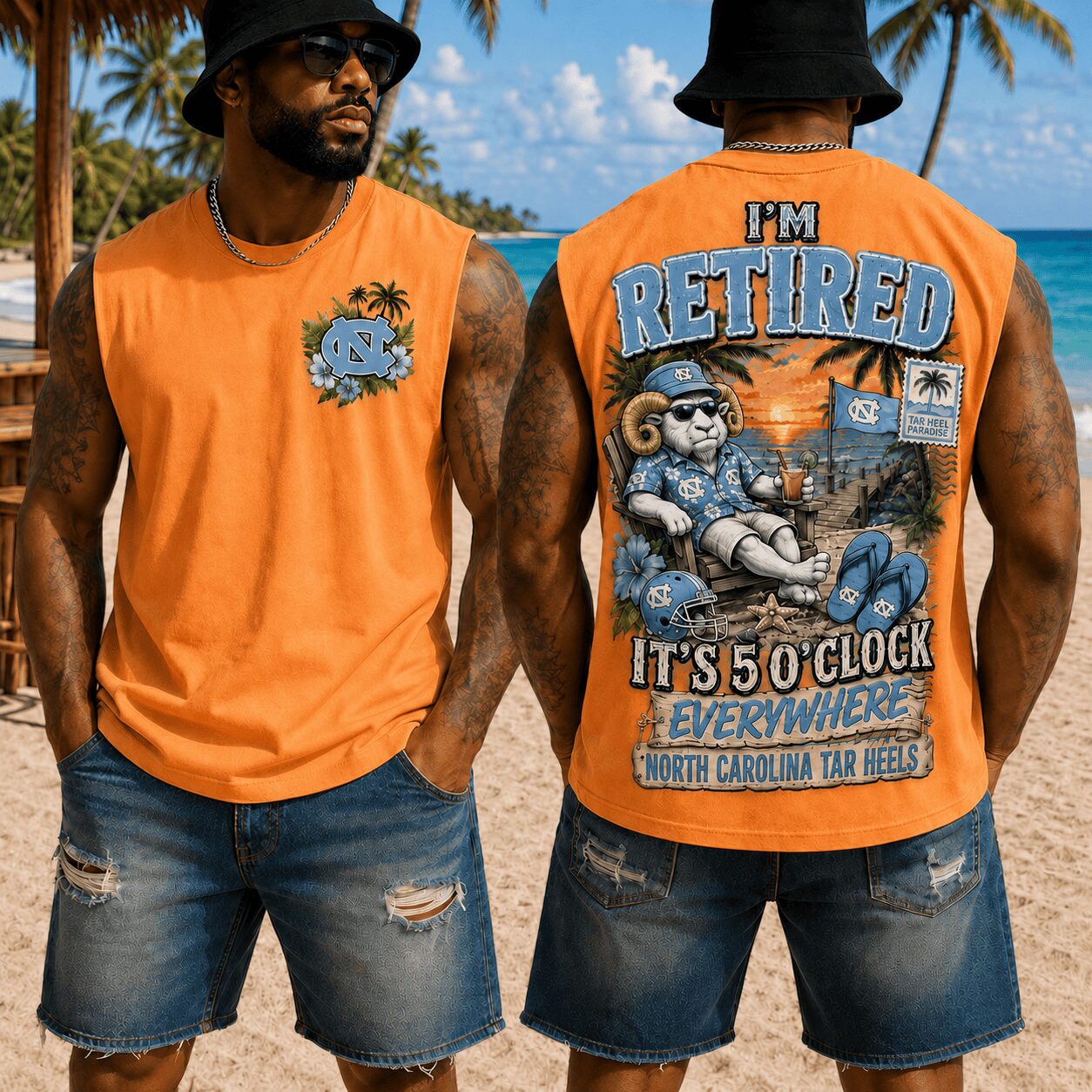 North Carolina Tar Heels | Premium NCAA Retired In Paradise Tank Top Shirt - Image 3