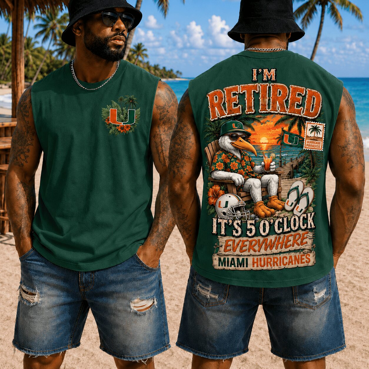 Miami Hurricanes | Premium NCAA Retired In Paradise Tank Top Shirt - Image 2