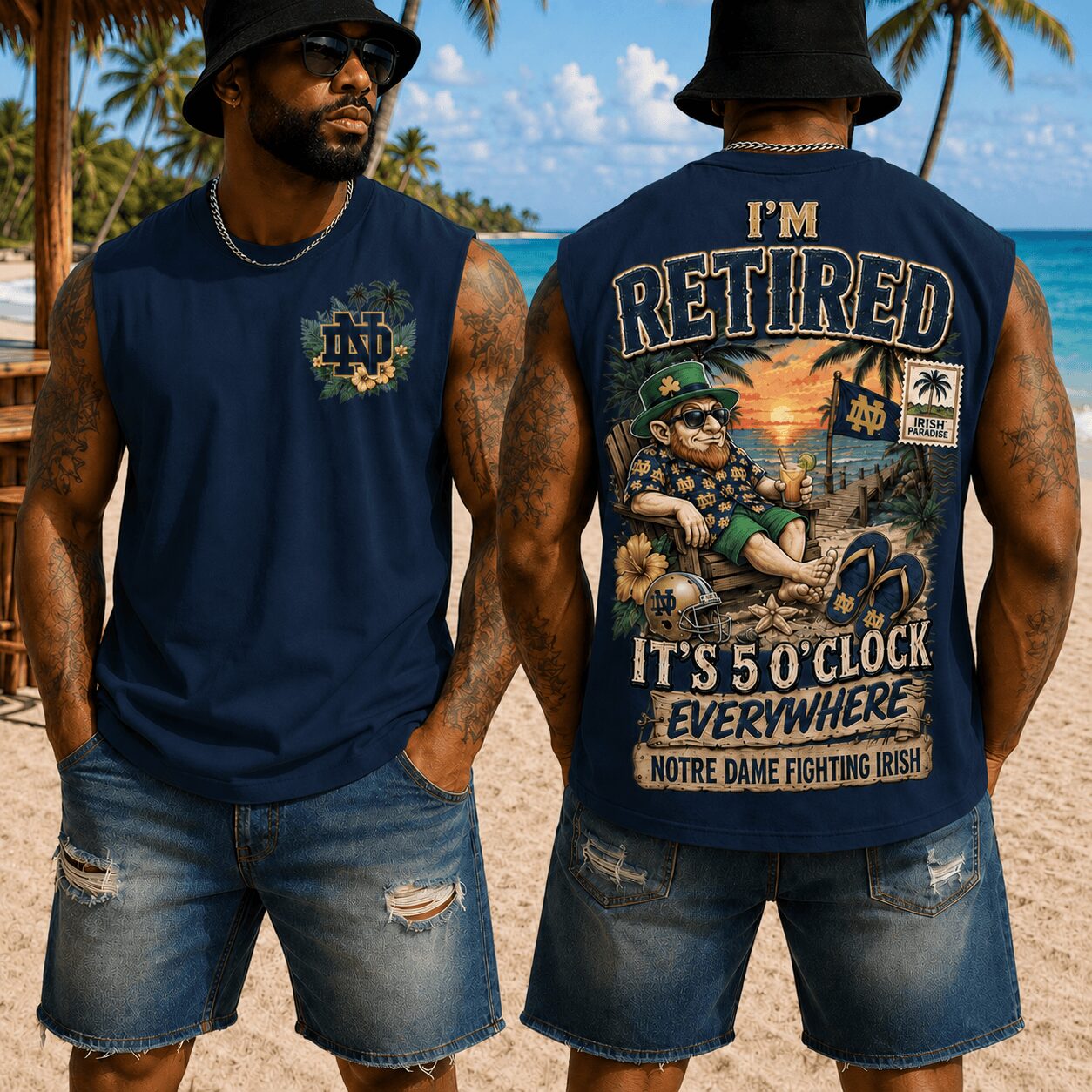 Notre Dame Fighting Irish | Premium NCAA Retired In Paradise Tank Top Shirt - Image 2