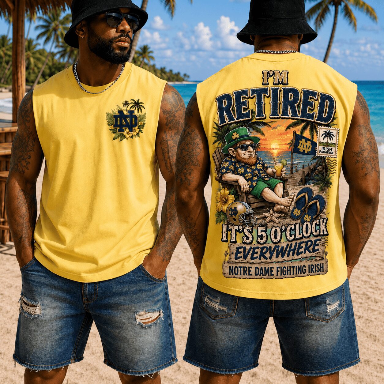 Notre Dame Fighting Irish | Premium NCAA Retired In Paradise Tank Top Shirt - Image 4