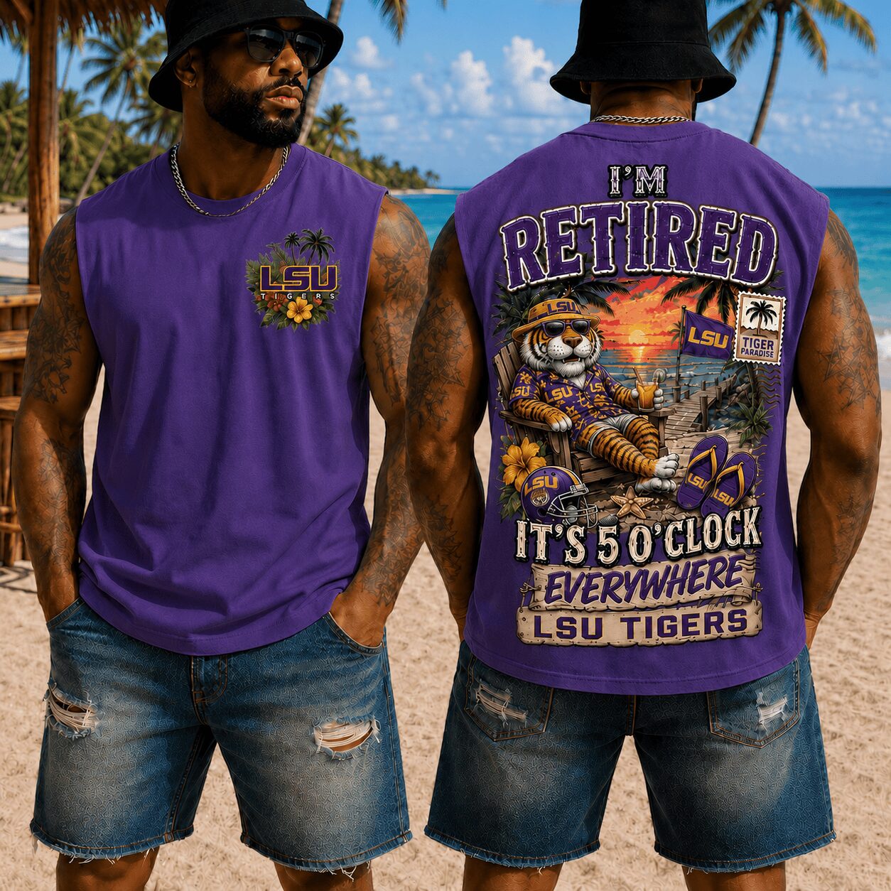 LSU Tigers | Premium NCAA Retired In Paradise Tank Top Shirt - Image 3