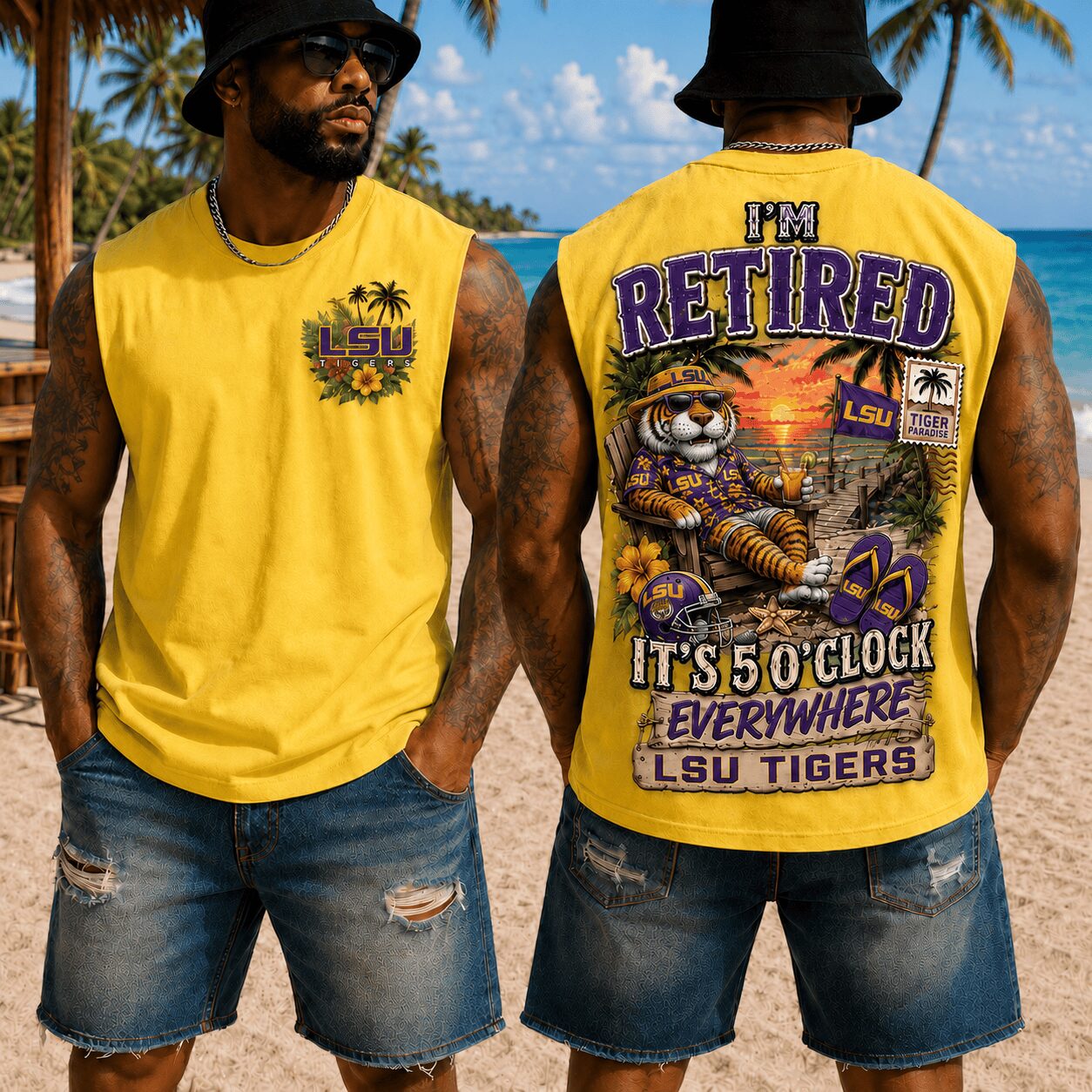LSU Tigers | Premium NCAA Retired In Paradise Tank Top Shirt - Image 4