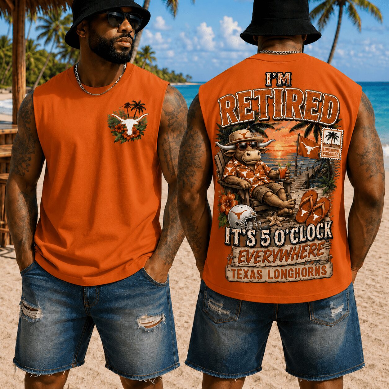 Texas Longhorns | Premium NCAA Retired In Paradise Tank Top Shirt - Image 2