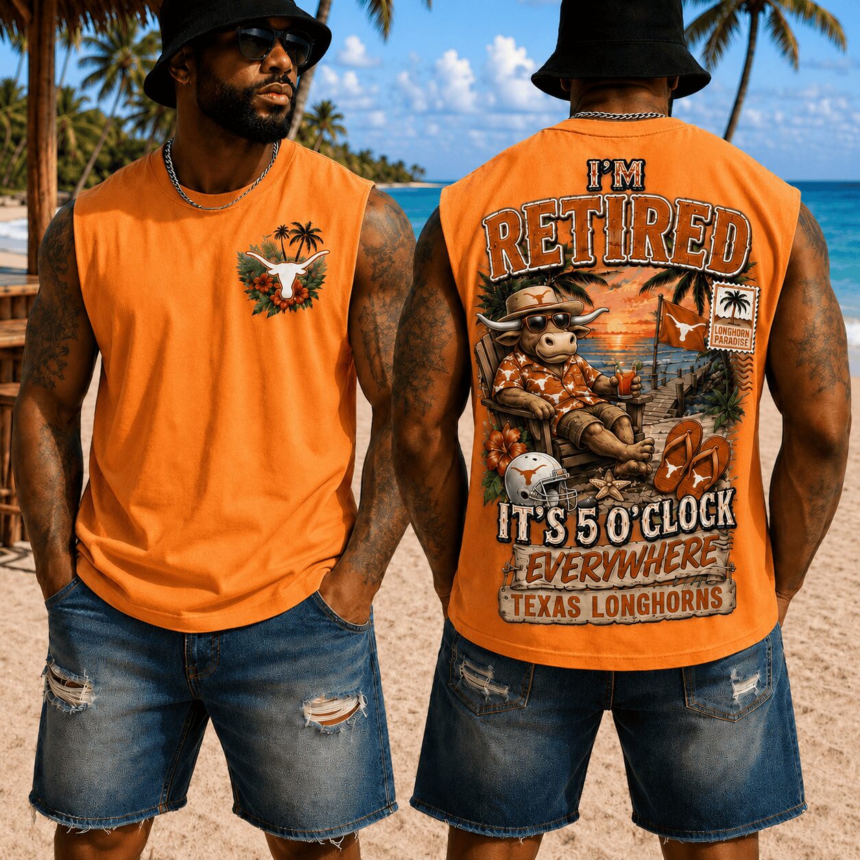 Texas Longhorns | Premium NCAA Retired In Paradise Tank Top Shirt - Image 3