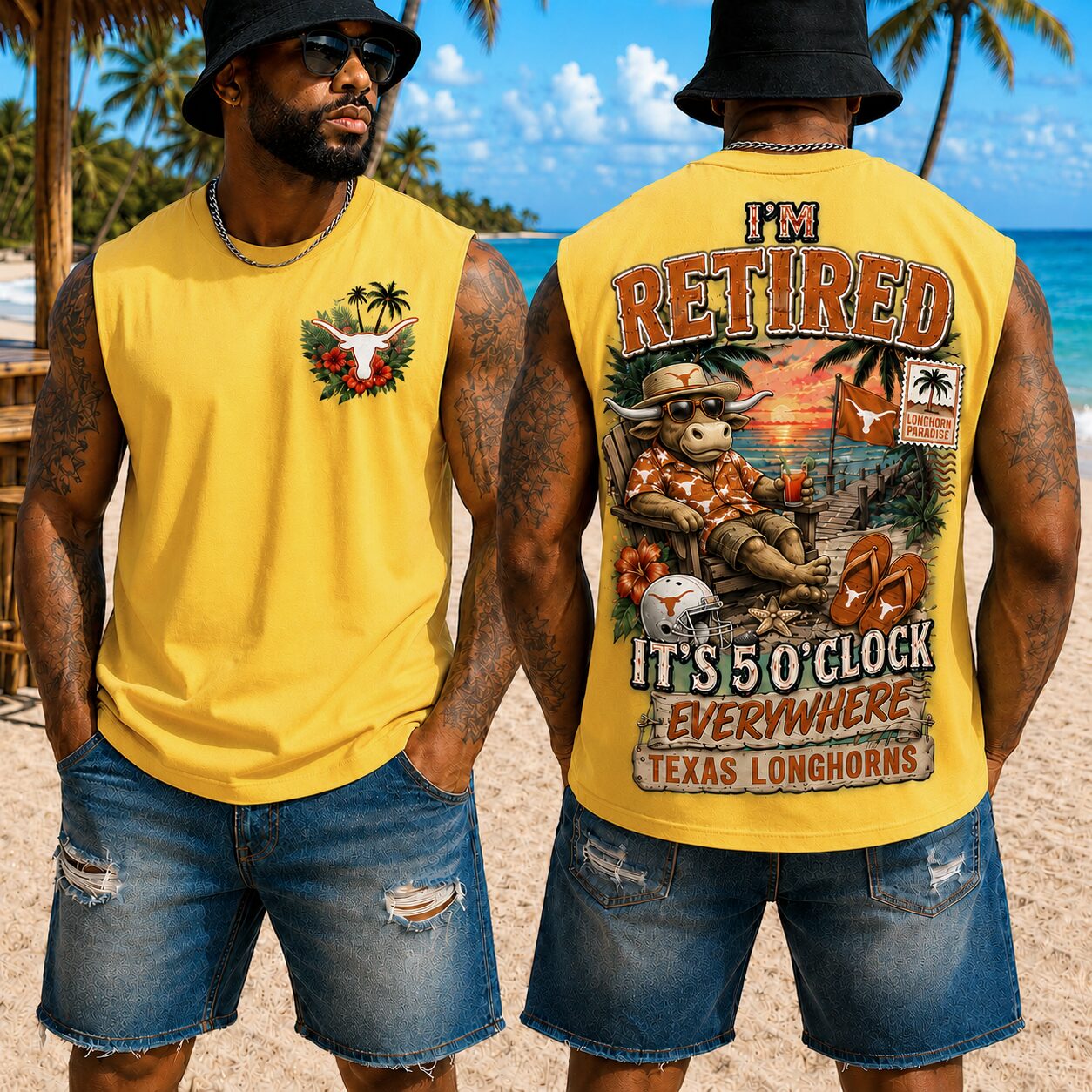 Texas Longhorns | Premium NCAA Retired In Paradise Tank Top Shirt - Image 4