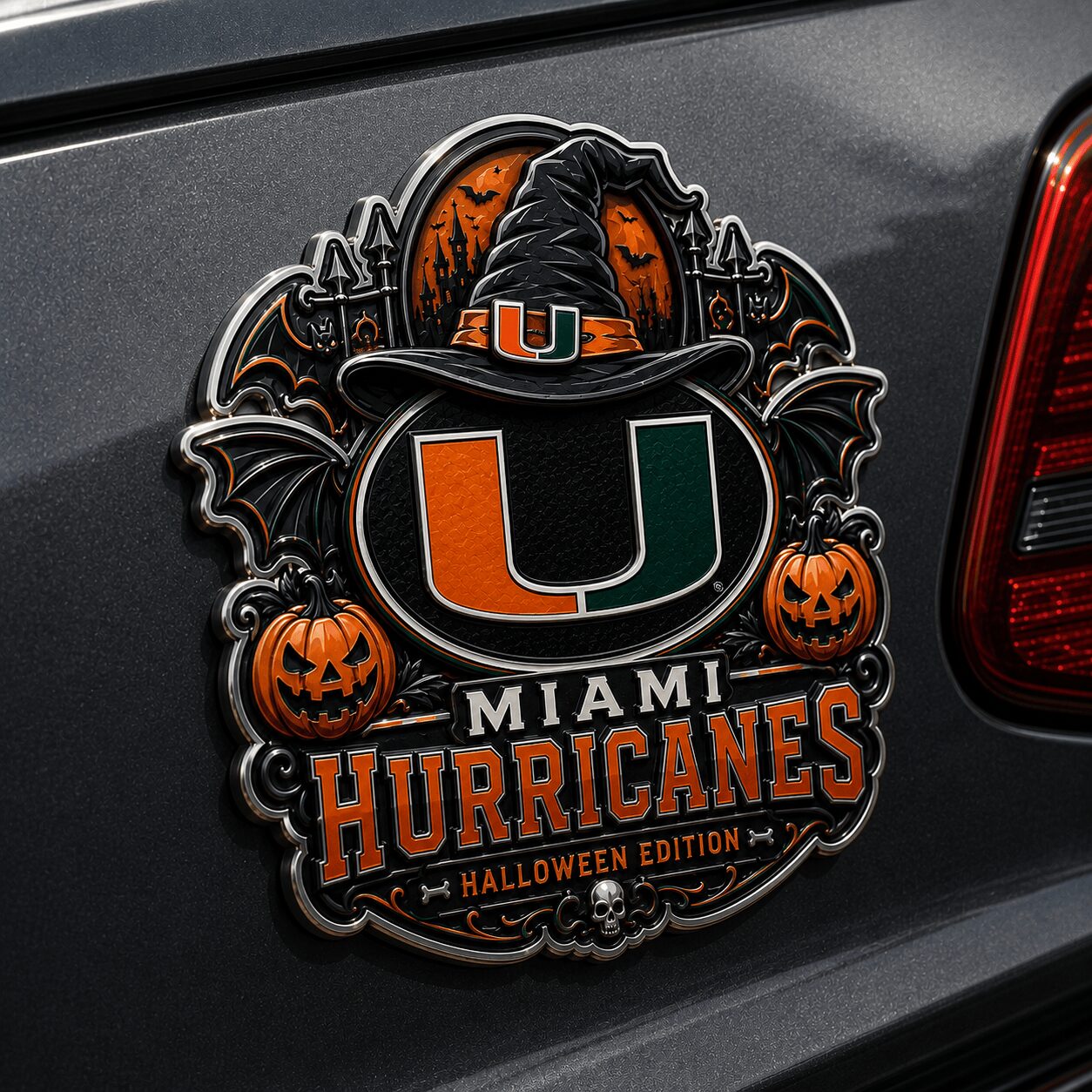 Miami Hurricanes | Premium NCAA Halloween Edition Car Namge Badge - Image 4